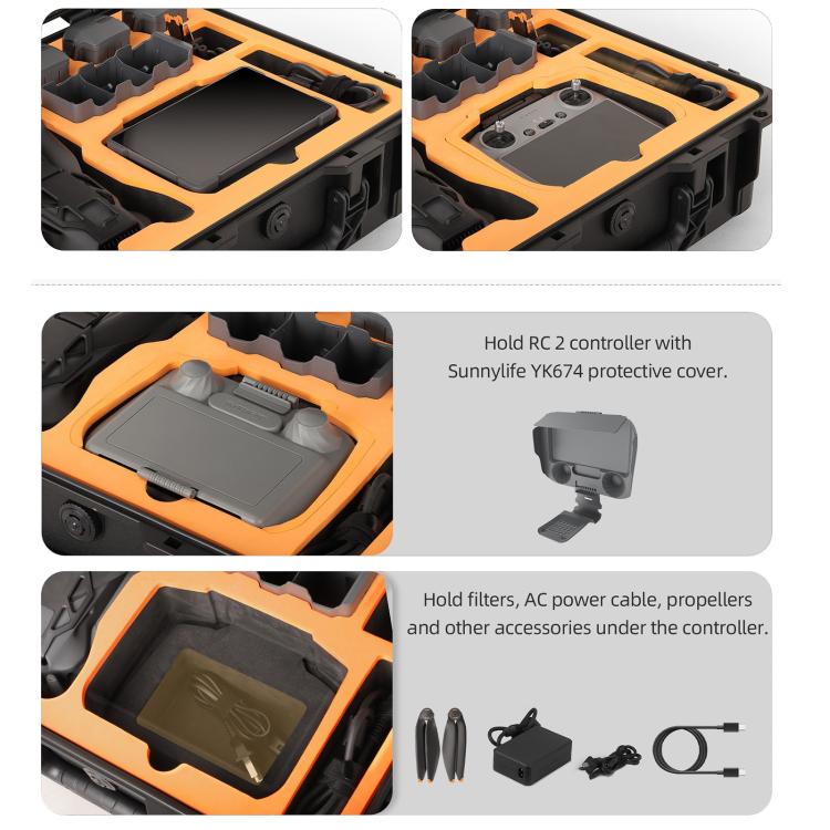 For DJI Mavic 4 Pro Sunnylife Safety Carrying Case Hard Travel Case Large Capacity Water-resistant Shock-proof Box(Black)