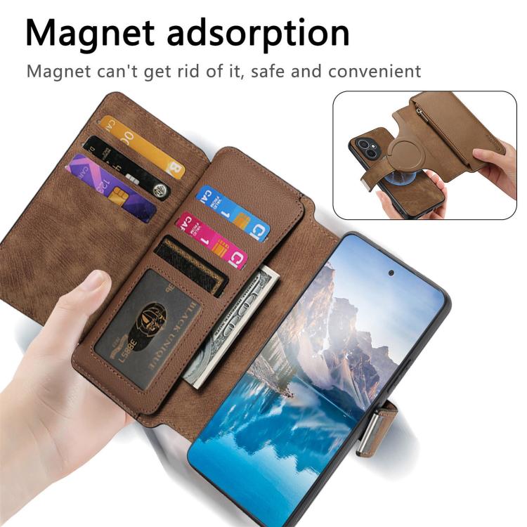 For Honor 400 Global 156.5mm CaseNeo MagSafe RFID Anti-theft Zipper Wallet Retro Leather Phone Case(Brown)