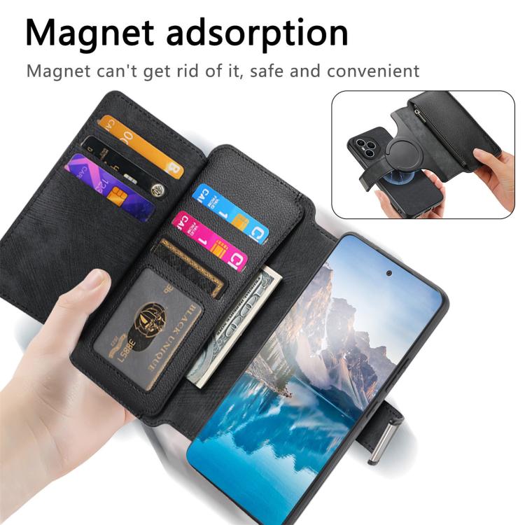 For Honor 400 Pro Global 160.8mm CaseNeo MagSafe RFID Anti-theft Zipper Wallet Retro Leather Phone Case(Black)