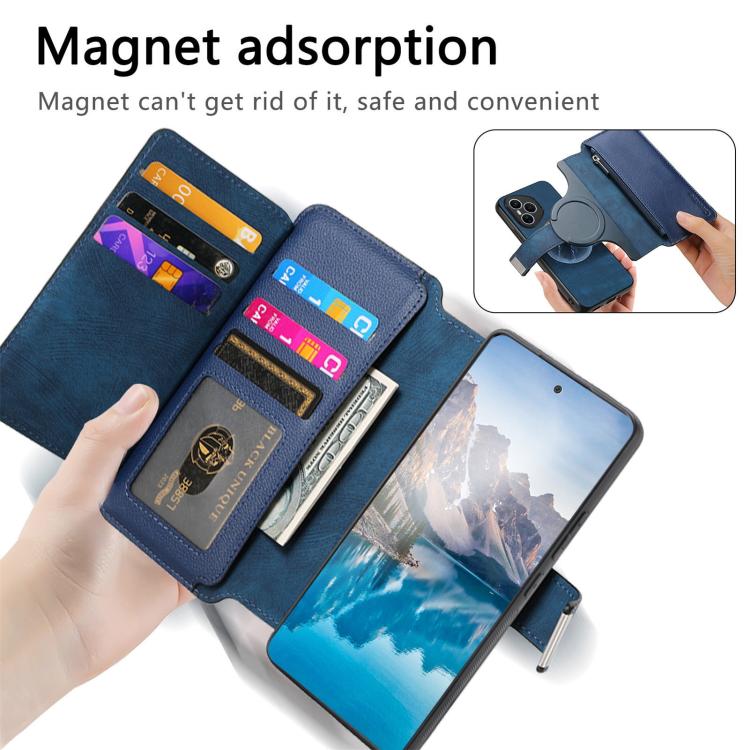 For Honor 400 Pro Global 160.8mm CaseNeo MagSafe RFID Anti-theft Zipper Wallet Retro Leather Phone Case(Blue)