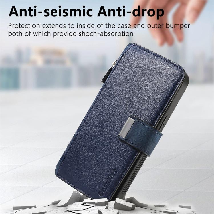 For Honor 400 Pro Global 160.8mm CaseNeo MagSafe RFID Anti-theft Zipper Wallet Retro Leather Phone Case(Blue)