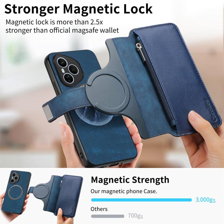 For Honor 400 Pro Global 160.8mm CaseNeo MagSafe RFID Anti-theft Zipper Wallet Retro Leather Phone Case(Blue)