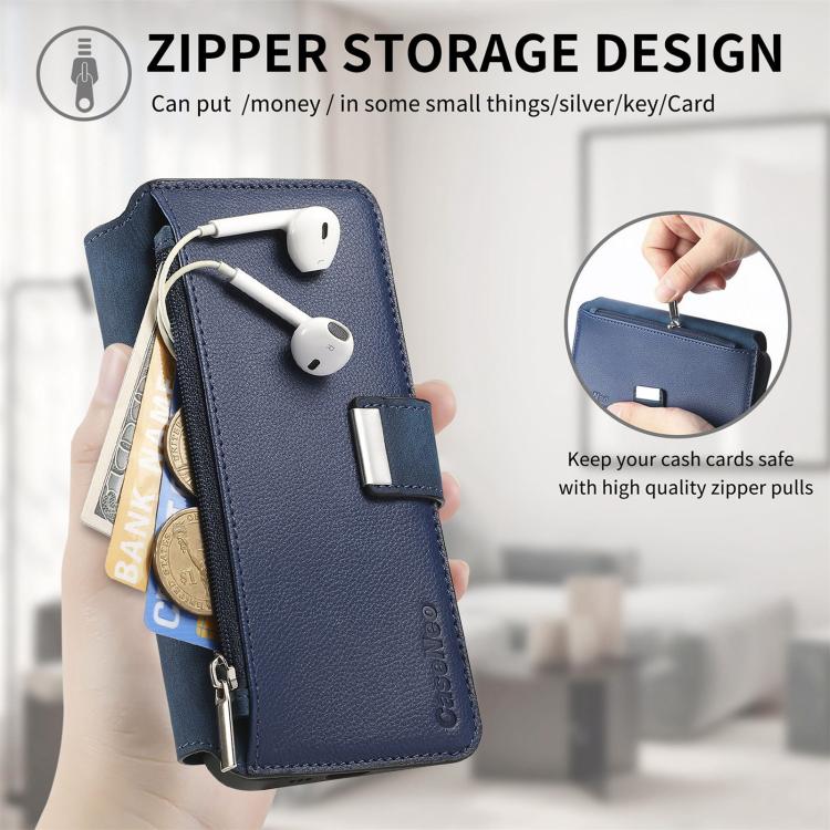 For Honor 400 Pro Global 160.8mm CaseNeo MagSafe RFID Anti-theft Zipper Wallet Retro Leather Phone Case(Blue)