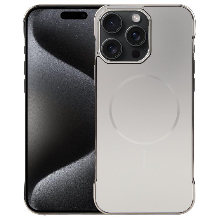 For iPhone 15 Pro Electroplating Frameless Frosted Anti-Glare PC MagSafe Phone Case(Titanium Gray)