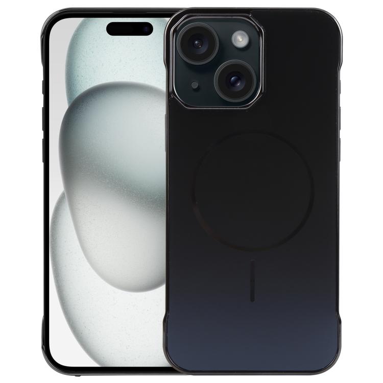 For iPhone 15 Plus / 14 Plus Electroplating Frameless Frosted Anti-Glare PC MagSafe Phone Case(Black)