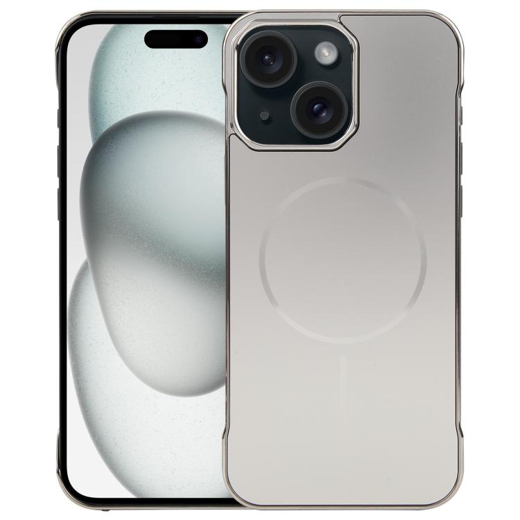 For iPhone 15 Plus / 14 Plus Electroplating Frameless Frosted Anti-Glare PC MagSafe Phone Case(Titanium Gray)
