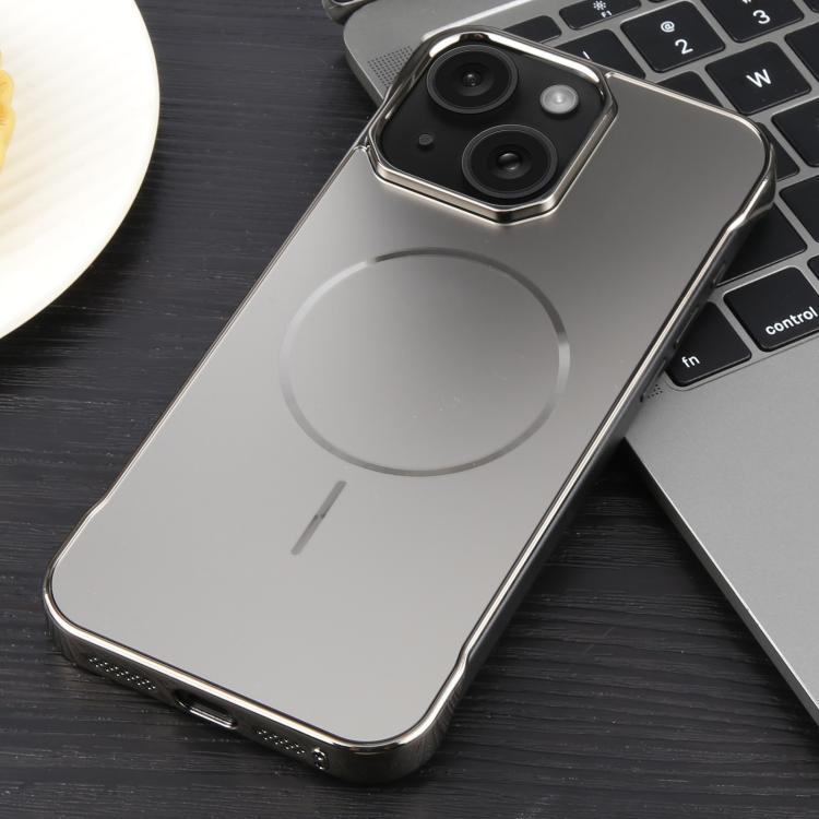 For iPhone 15 Plus / 14 Plus Electroplating Frameless Frosted Anti-Glare PC MagSafe Phone Case(Titanium Gray)