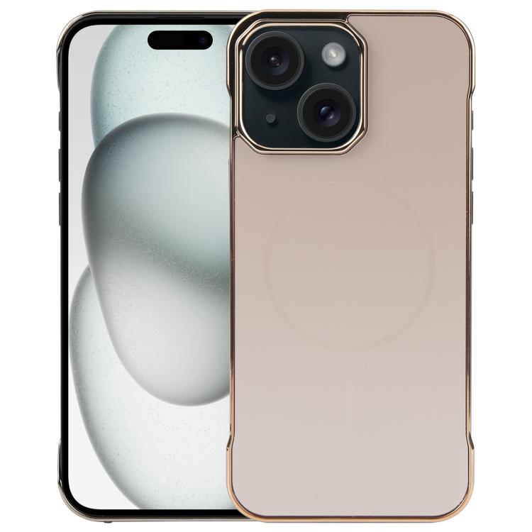 For iPhone 15 Electroplating Frameless Frosted Anti-Glare PC MagSafe Phone Case(Desert Gold)