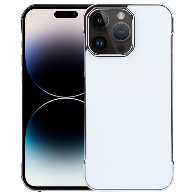 For iPhone 14 Pro Max Electroplating Frameless Frosted Anti-Glare PC MagSafe Phone Case(Silver White)
