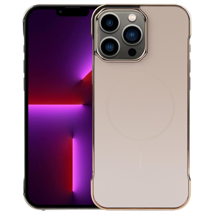 For iPhone 13 Pro Electroplating Frameless Frosted Anti-Glare PC MagSafe Phone Case(Desert Gold)