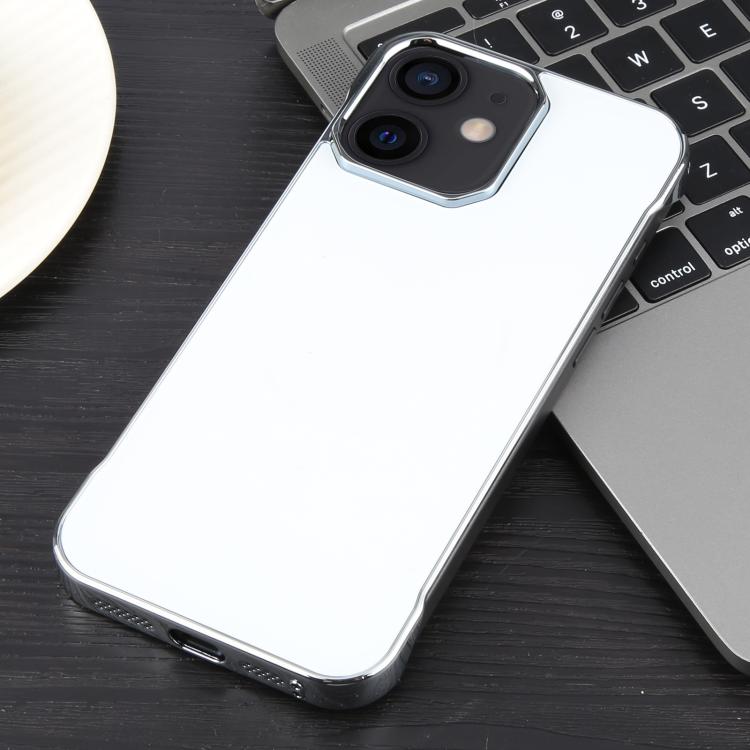 For iPhone 12 / 12 Pro Electroplating Frameless Frosted Anti-Glare PC MagSafe Phone Case(Silver White)