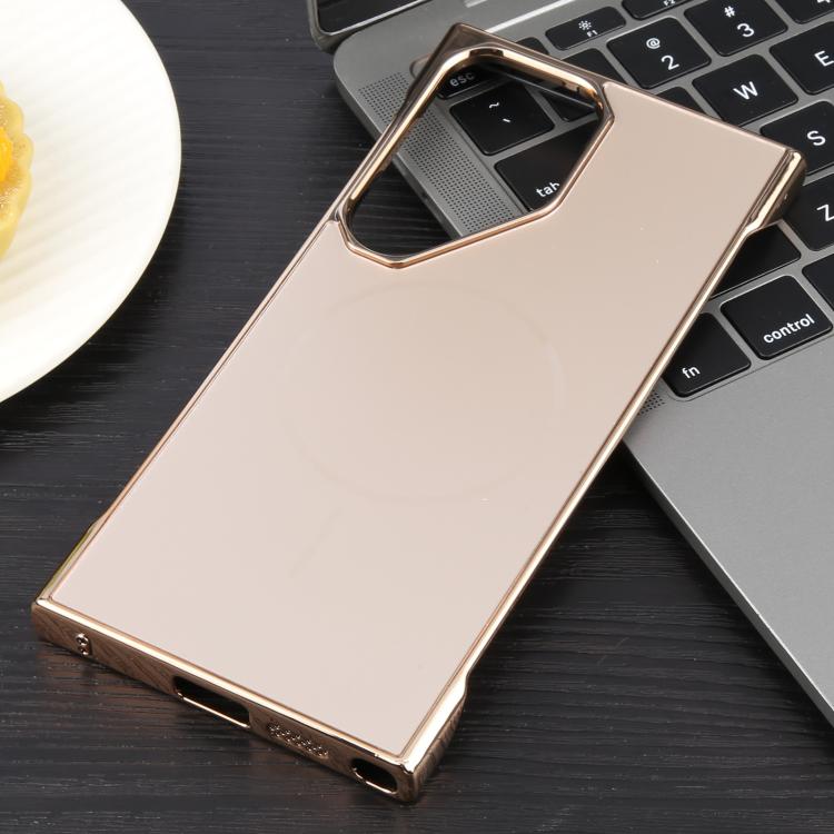 For Samsung Galaxy S22 Ultra 5G Electroplating Frameless Frosted Anti-Glare PC MagSafe Phone Case(Desert Gold)