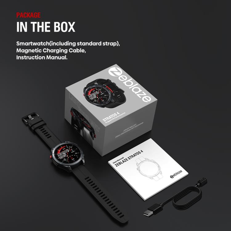Zeblaze Stratos 4 Rugged Outdoor GPS Smart Watch 1.43 inch Screen 5 ATM & IP69K(Black)