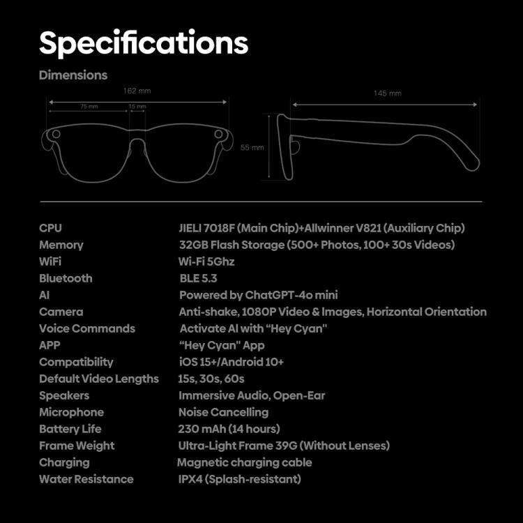 Zeblaze Eyewear AI Shooting Glasses Open-ear Audio AI Assistance(Transparent Lenses)