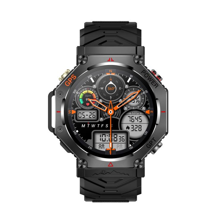 KC91 1.39 inch IPS Screen 3ATM Outdoor GPS Smart Watch with Flashlight(Black)