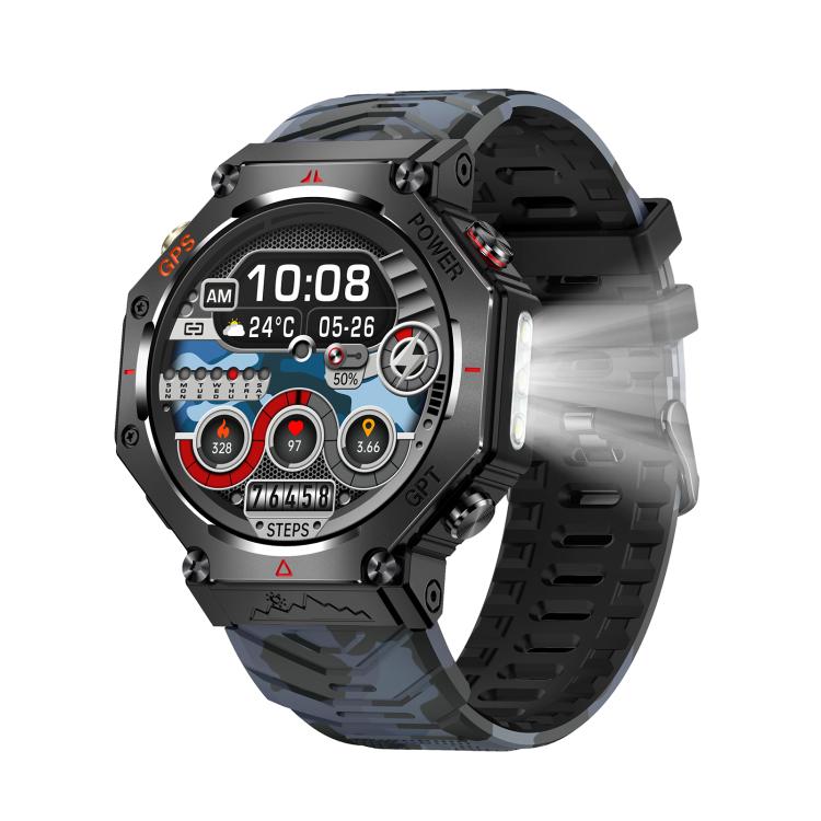 KC91 1.39 inch IPS Screen 3ATM Outdoor GPS Smart Watch with Flashlight(Camouflage)