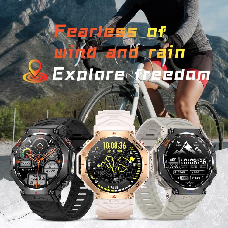 KC91 1.39 inch IPS Screen 3ATM Outdoor GPS Smart Watch with Flashlight(Black)