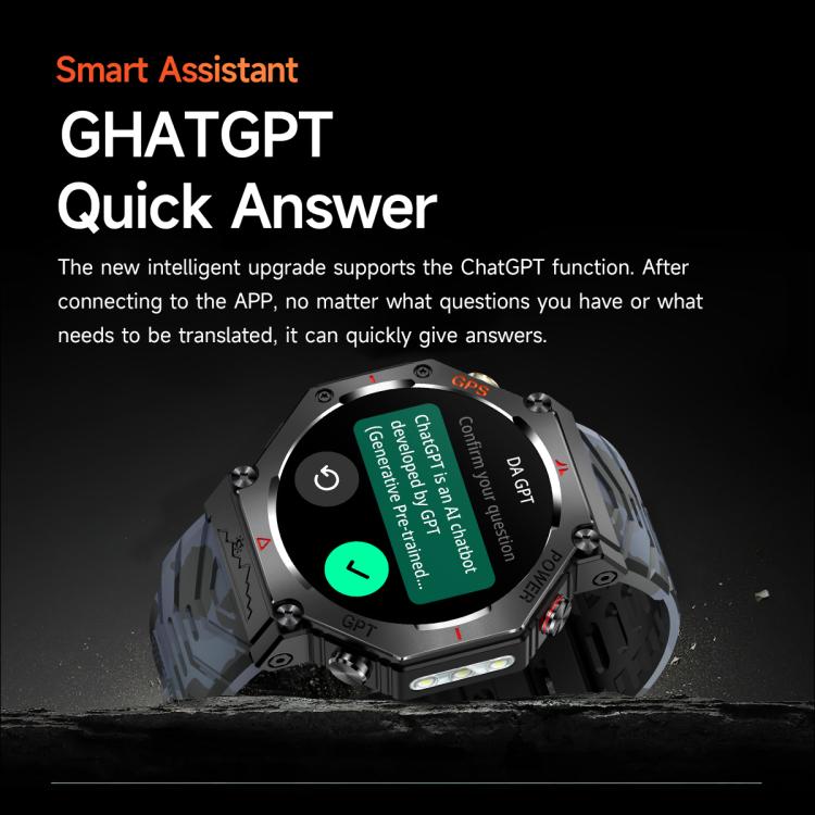 KC91 1.39 inch IPS Screen 3ATM Outdoor GPS Smart Watch with Flashlight(Camouflage) - Smart Watches by PMC Jewellery | Online Shopping South Africa | PMC Jewellery | Buy Now Pay Later Mobicred