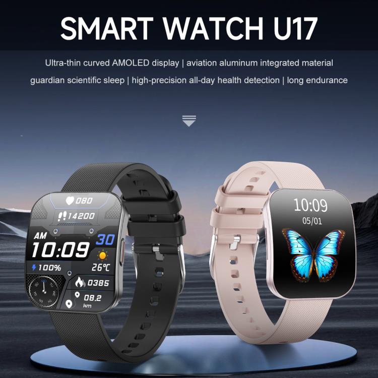 U17 1.85 inch Ultra-thin Curved Screen IP68 Sports Smart Watch(Black)