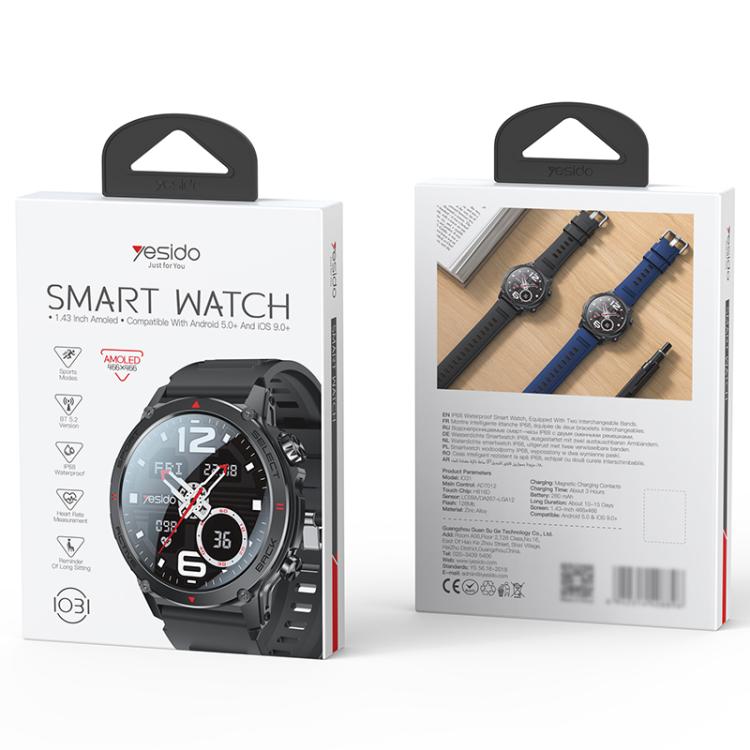 Yesido IO31 1.43 inch AMOLED Screen Smart Watch Support BT Call / Heart Rate(Black)