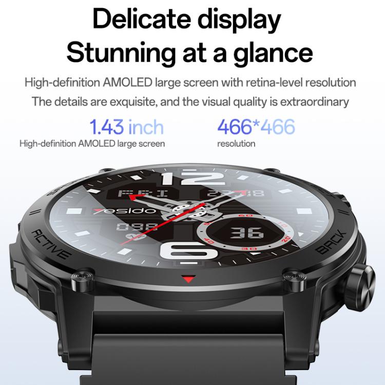 Yesido IO31 1.43 inch AMOLED Screen Smart Watch Support BT Call / Heart Rate(Black)