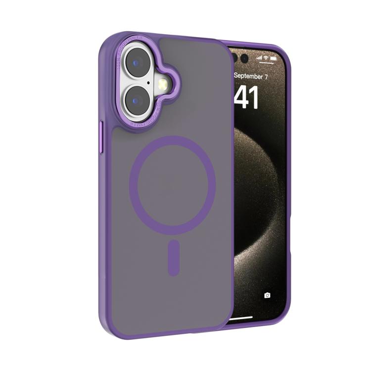 For iPhone 17 Kalebol Metal Lens Frame MagSafe Frosted PC Phone Case(Dark Purple)