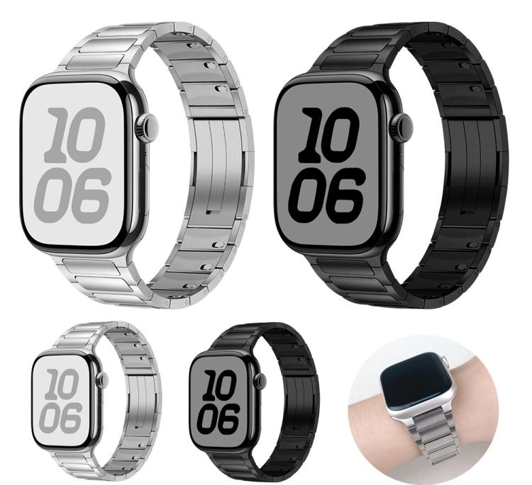 For Apple Watch 42mm / 41mm / 40mm / 38mm Tri-beads Side-detachable Buckle Stainless Steel Watch Band(Black) - free shipping - PMC TechLife - Order now!