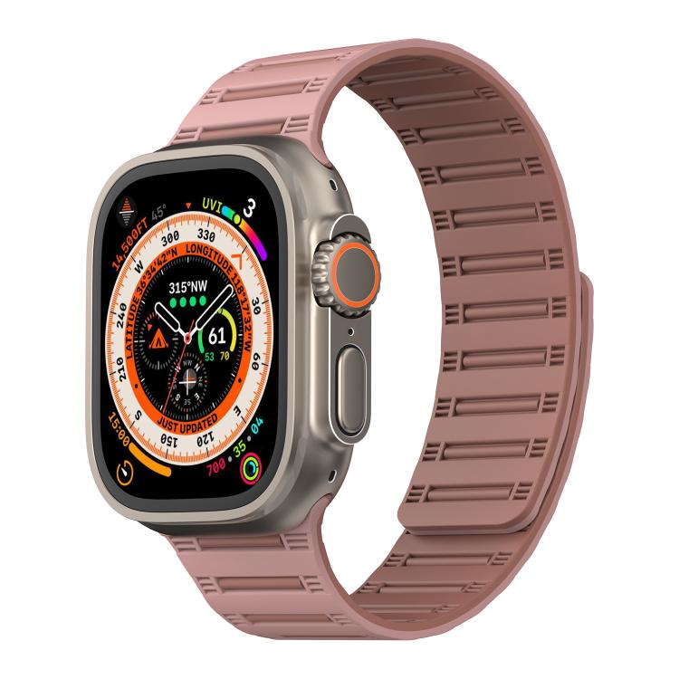 For Apple Watch 46mm / 49mm / 45mm / 44mm Cylinder Magnetic Two-color Loop Silicone Watch Band(Oxford Pink Rose Grey)