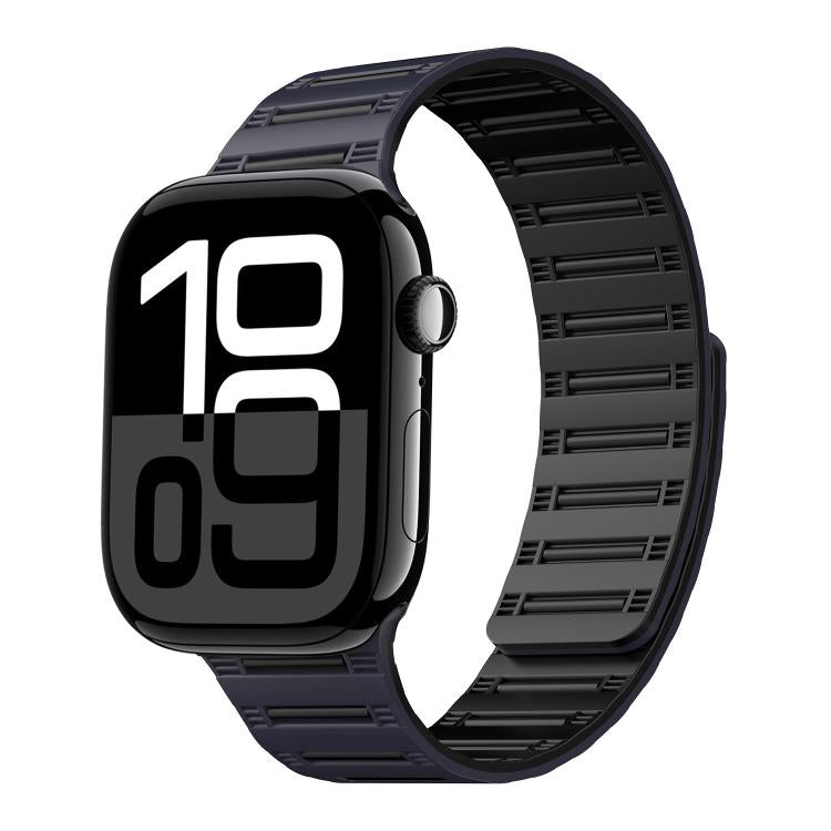 For Apple Watch 42mm / 41mm / 40mm / 38mm Cylinder Magnetic Two-color Loop Silicone Watch Band(Midnight Color Black)