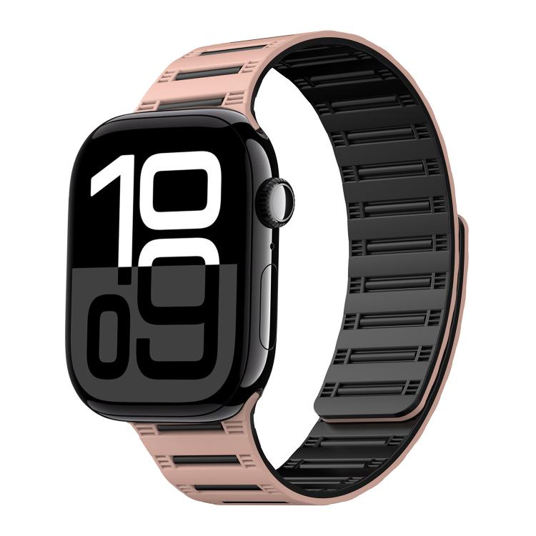 For Apple Watch 42mm / 41mm / 40mm / 38mm Cylinder Magnetic Two-color Loop Silicone Watch Band(Pink Black)