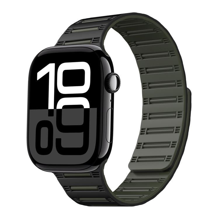 For Apple Watch 42mm / 41mm / 40mm / 38mm Cylinder Magnetic Two-color Loop Silicone Watch Band(Black Army Green)