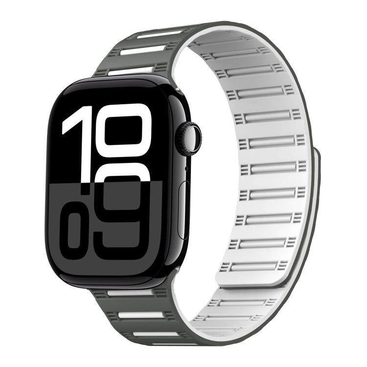 For Apple Watch 42mm / 41mm / 40mm / 38mm Cylinder Magnetic Two-color Loop Silicone Watch Band(Dark Green White)