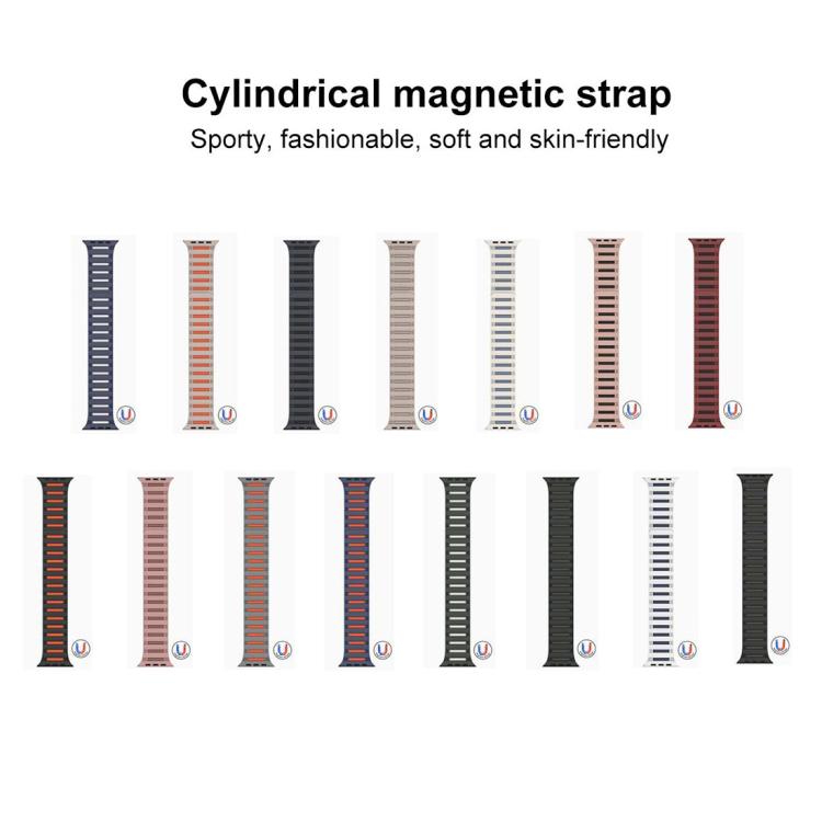For Apple Watch 46mm / 49mm / 45mm / 44mm Cylinder Magnetic Two-color Loop Silicone Watch Band(Grey Orange)