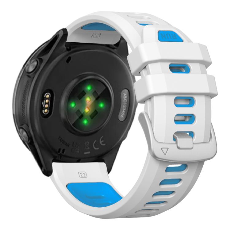 For Garmin Forerunner 970 Two Color Steel Buckle Silicone Watch Band(White Blue)