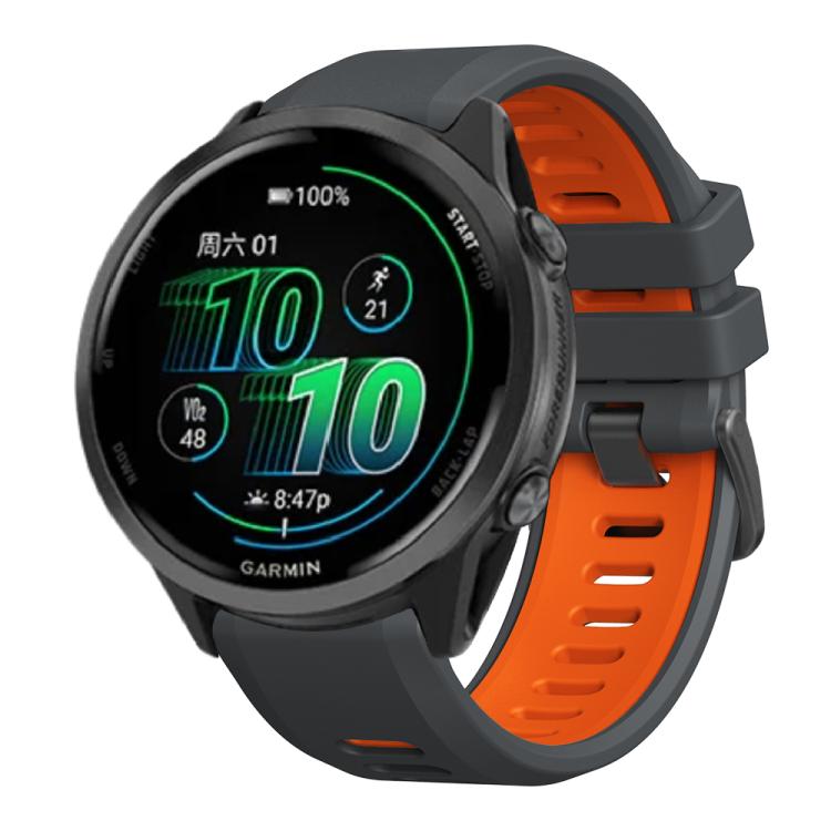 For Garmin Forerunner 970 Two Color Steel Buckle Silicone Watch Band(Charcoal Orange)