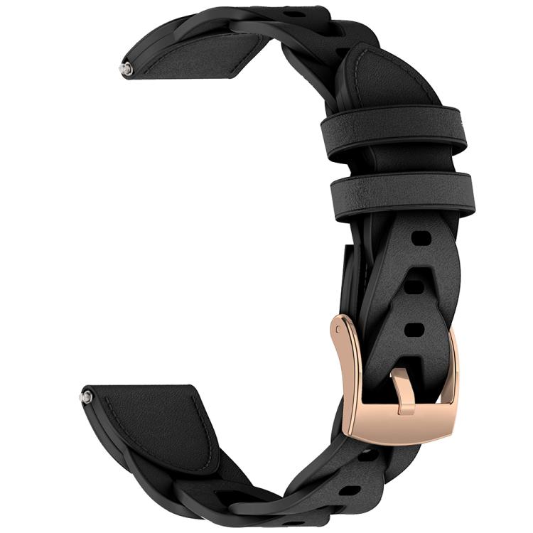 18mm Rose Gold Buckle Twist Leather Watch Band(Black)