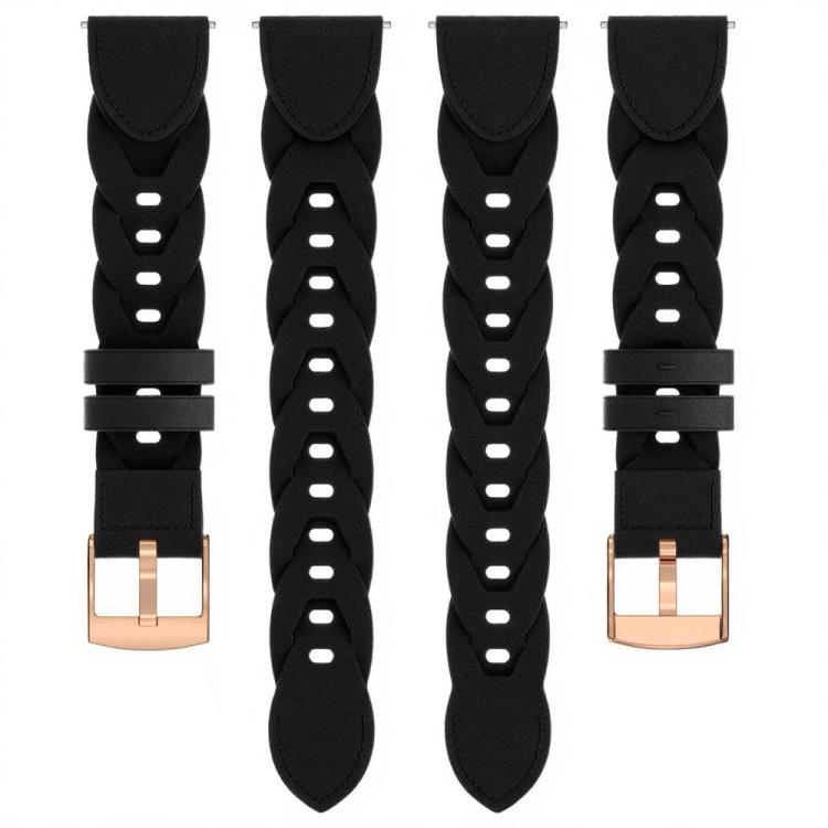18mm Rose Gold Buckle Twist Leather Watch Band(Black)