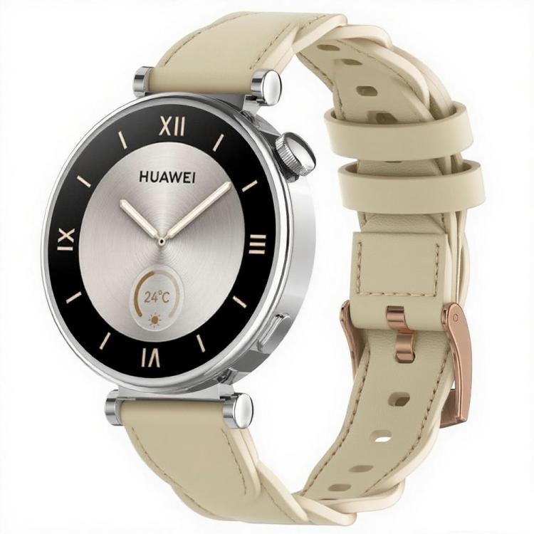 18mm Rose Gold Buckle Twist Leather Watch Band(Apricot)