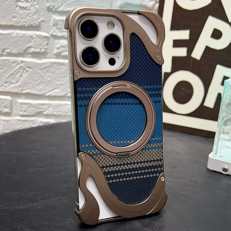 For iPhone 15 Pro Metal Frameless 360 Degree Rotation Holder MagSafe Phone Case(Dessert Gold)