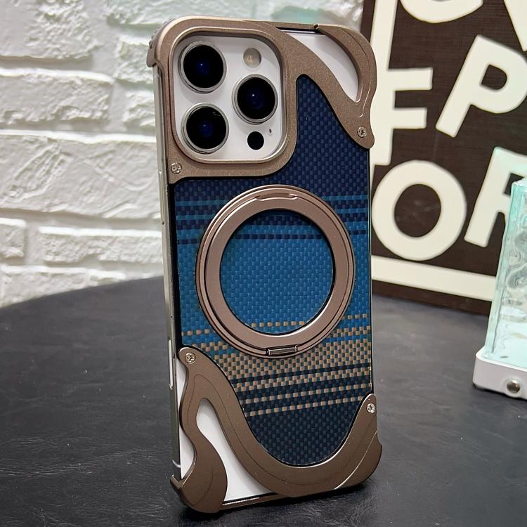 For iPhone 16 Pro Max Metal Frameless 360 Degree Rotation Holder MagSafe Phone Case(Dessert Gold)