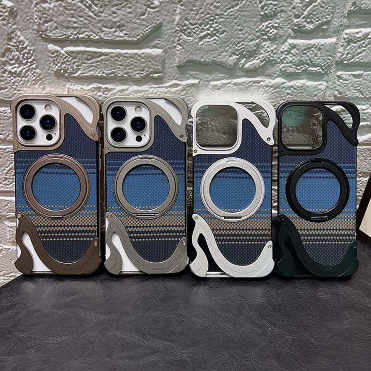 For iPhone 15 Pro Metal Frameless 360 Degree Rotation Holder MagSafe Phone Case(Dessert Gold)