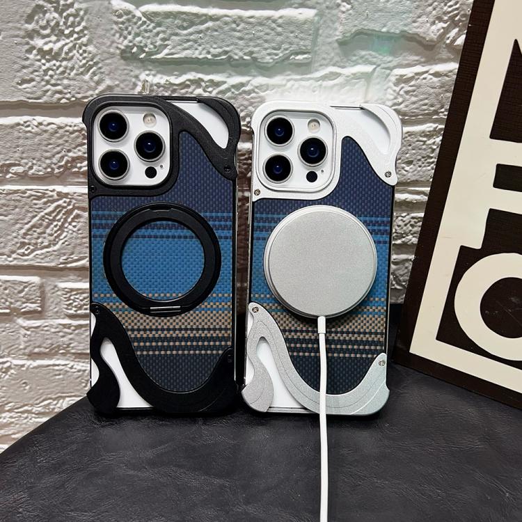 For iPhone 15 Pro Metal Frameless 360 Degree Rotation Holder MagSafe Phone Case(Titanium Color) - free shipping - PMC TechLife - Order now!