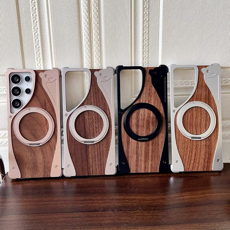 For Samsung Galaxy S24 Ultra 5G Walnut Metal Frameless 360 Degree Rotation Holder MagSafe Phone Case(Black) - free shipping - PMC Jewellery - Order now!