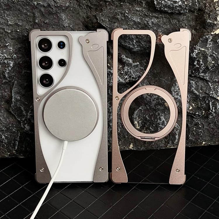 For Samsung Galaxy S24 Ultra 5G Metal Frameless 360 Degree Rotation Holder MagSafe Transparent Phone Case(Titanium Color) - free shipping - PMC Jewellery - Order now!