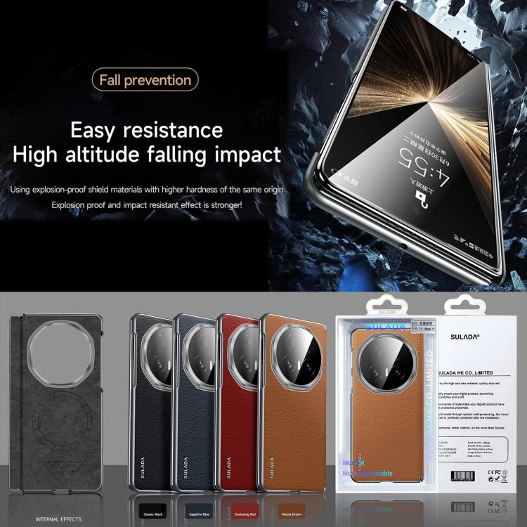 For Honor Magic V5 SULADA Frameless Top Layer Cowhide Leather PC Phone Case(Black) - free shipping - PMC TechLife - Order now!