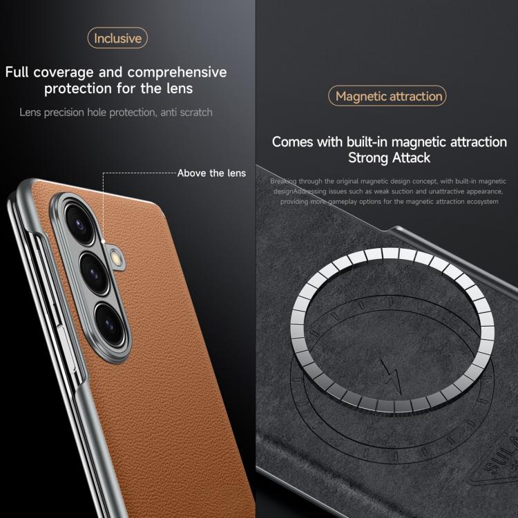 For Samsung Galaxy Z Fold7 5G SULADA Frameless Top Layer Cowhide Leather PC Phone Case(Black) - free shipping - PMC Jewellery - Order now!