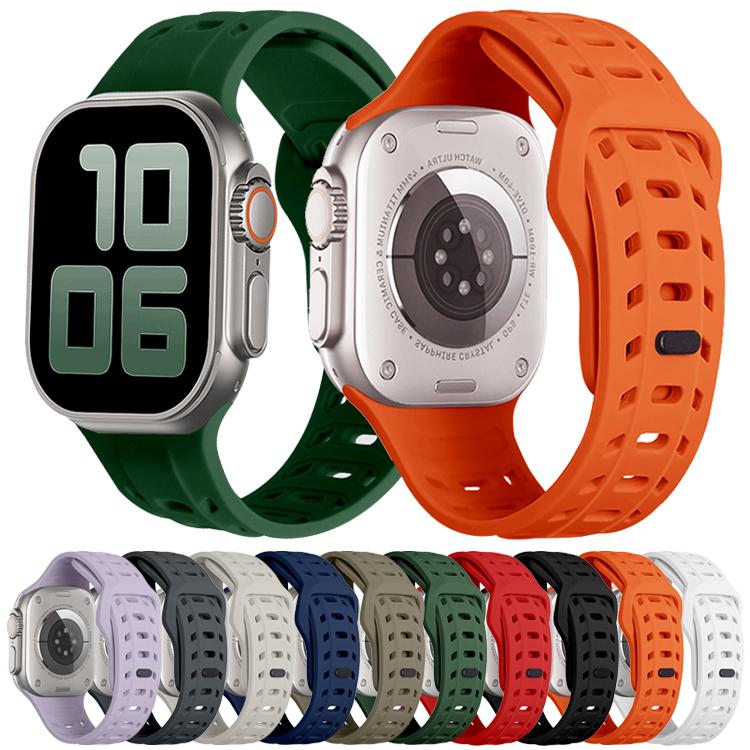 For Apple Watch 46mm / 49mm / 45mm / 44mm Shark Texture Holes Silicone Watch Band(Midnight Blue)