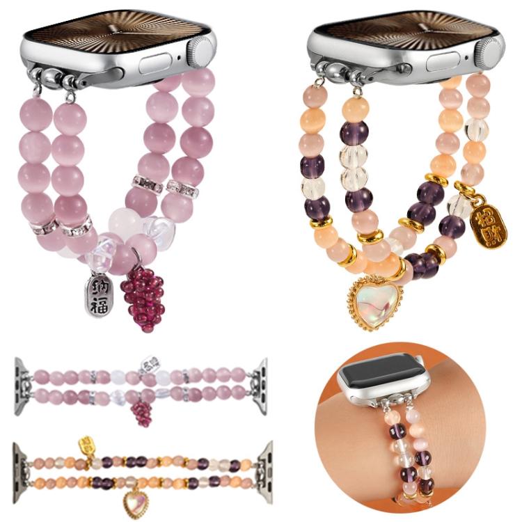 For Apple Watch 42mm / 41mm / 40mm / 38mm Cat Eyes Stone Beads Bracelet Watch Band(Heart Yellow) - free shipping - PMC TechLife - Order now!