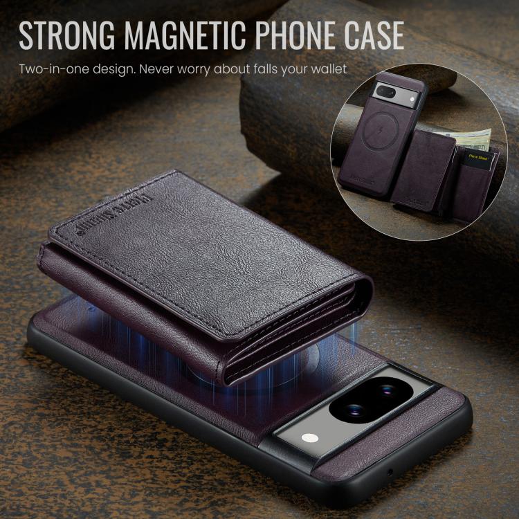 For Google Pixel 7 Fierre Shann 2 in 1 Holder RFID Card Slot Wallet MagSafe Phone Case(Purple)