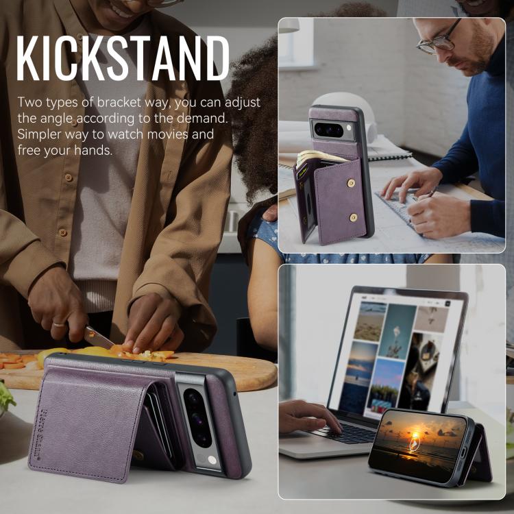 For Google Pixel 7 Pro Fierre Shann 2 in 1 Holder RFID Card Slot Wallet MagSafe Phone Case(Purple)